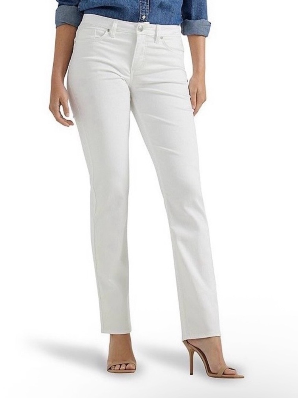 Lee Straight Leg High Rise Comfort Stretch White Jeans Size 24W
